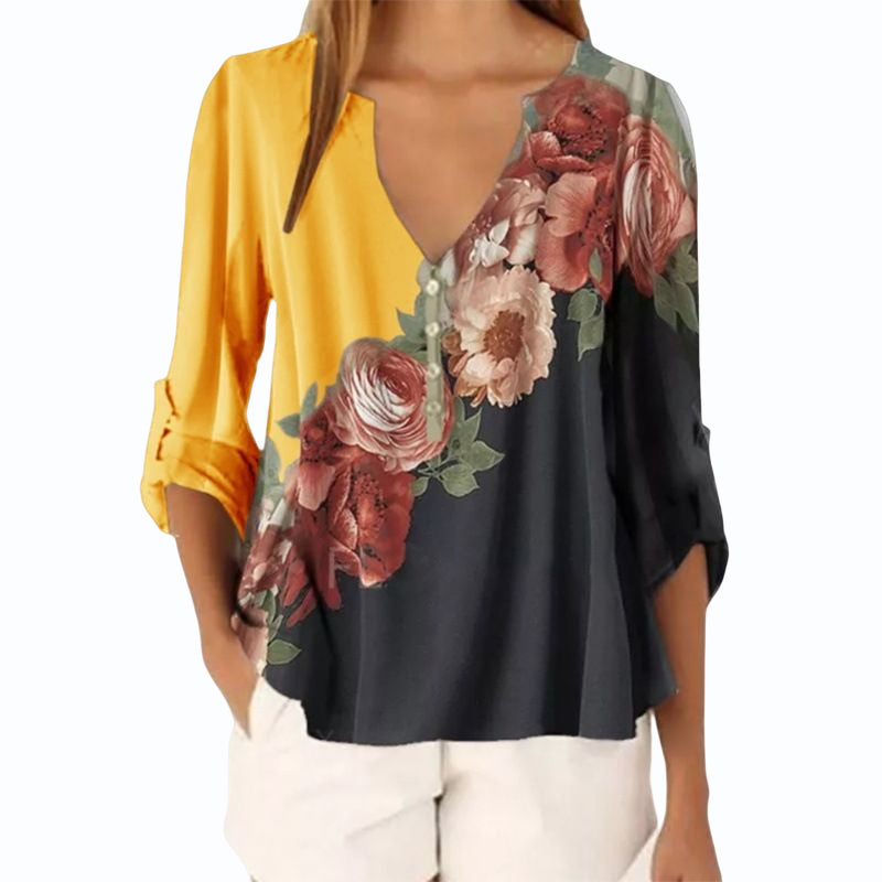 V-neck Printed Chiffon Shirt