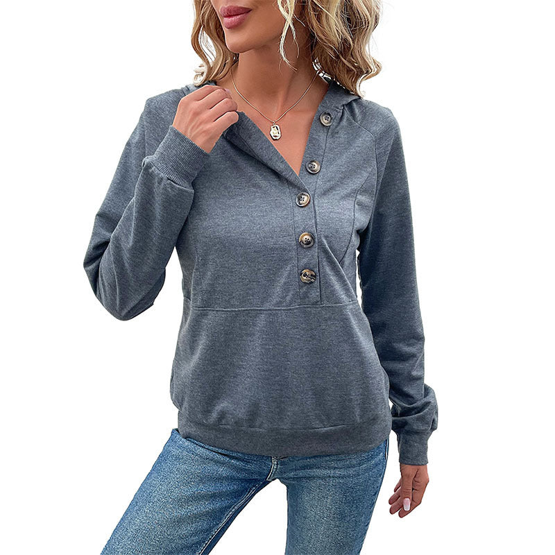 Button Hooded Sweatshirt