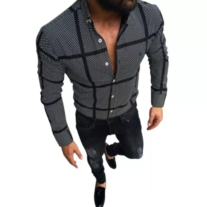 Men's casual black plaid shirt