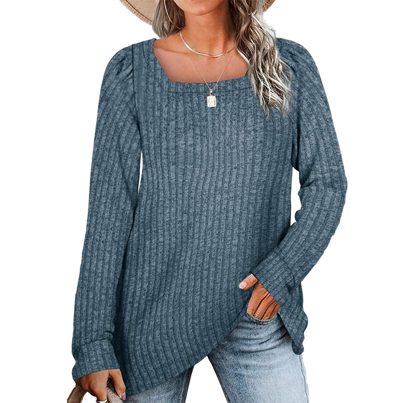 Square Neck Pit Strip Brushed Casual Sweater