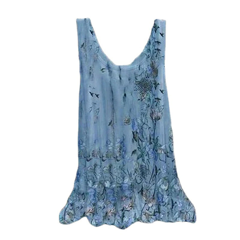 Floral Print Sleeveless T-shirt
