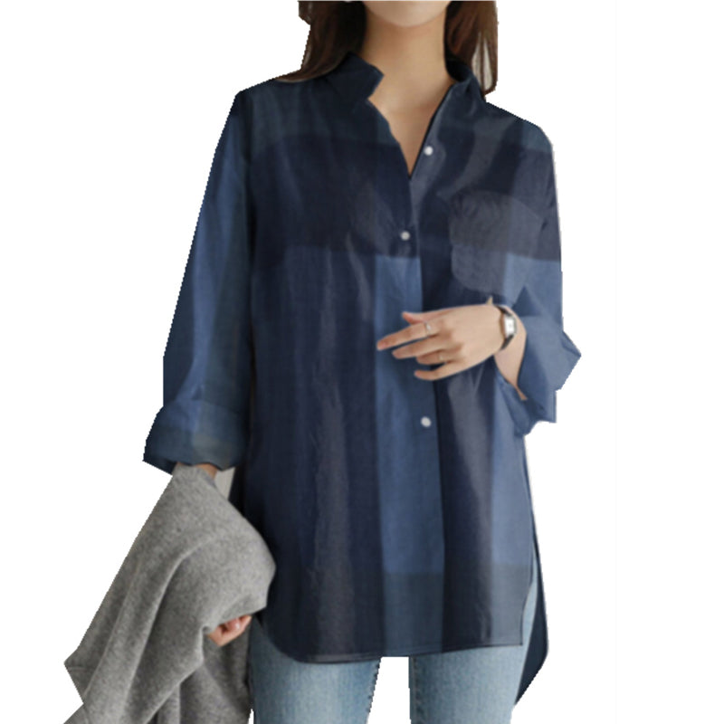 Patchwork Long Sleeve Plaid Irregular Shirt