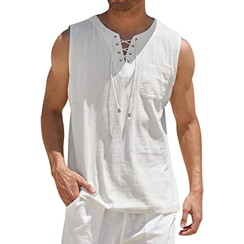 Men's Solid Color Drawstring Waistcoat