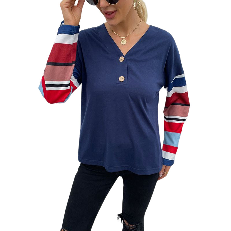 V-Neck Striped Sleeve Top