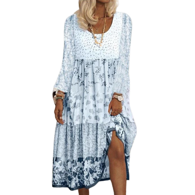 Casual Floral Print Short Sleeve Crew Neck Midi Dress