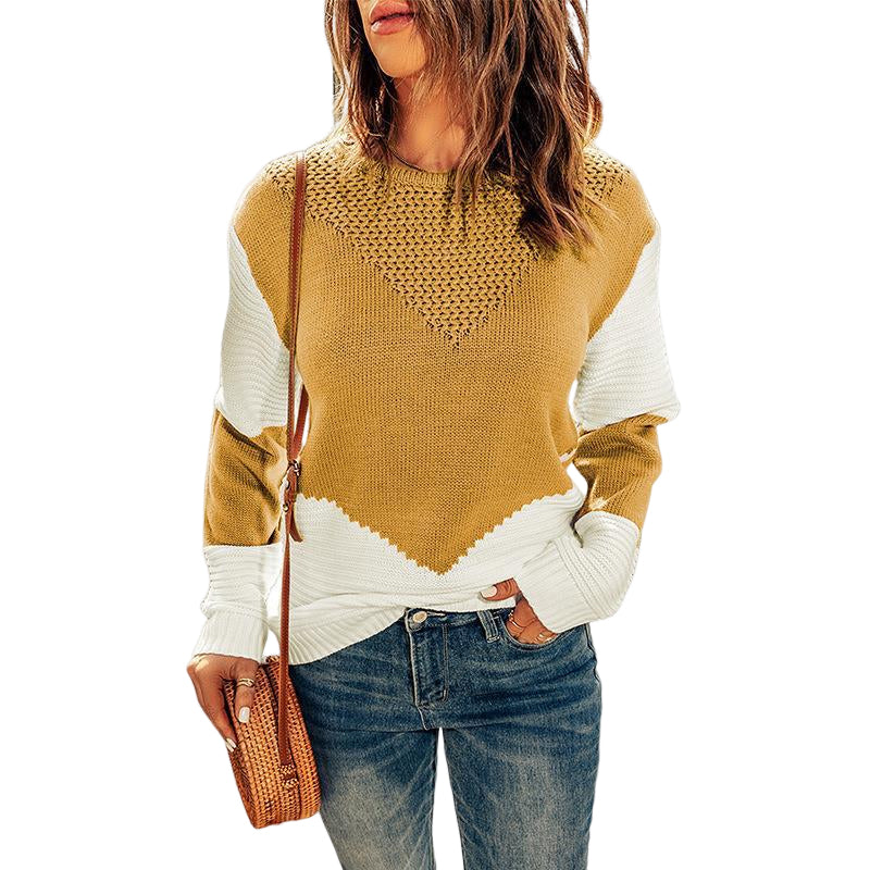 Crew Neck Contrast Pullover Sweater