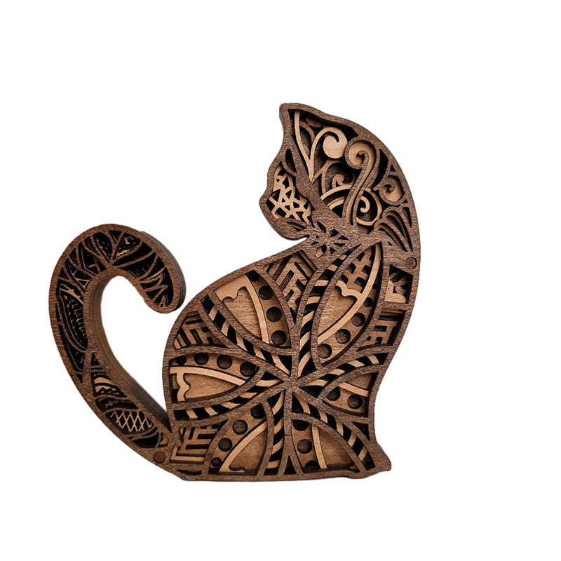 Hollow Cat Wooden Ornament