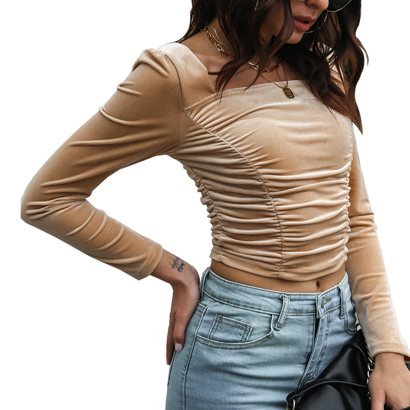 Crop Top Long Sleeve Square Neck Puff Corset Blouse