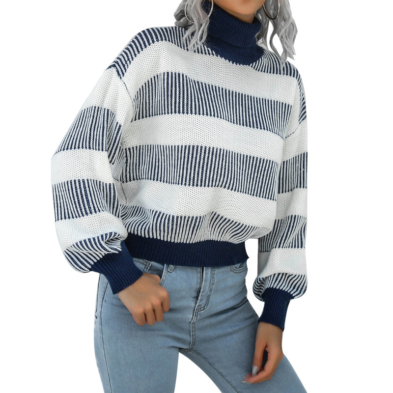 Lantern Sleeve Striped Sweater