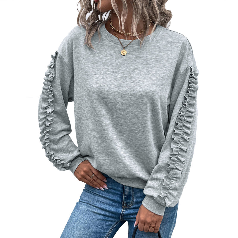 Solid Color Round Neck Long Sleeve T-Shirt