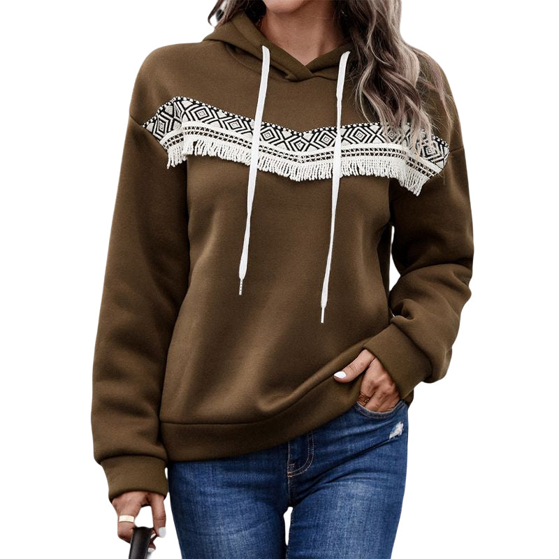 Hooded Appliquéd Lace Lounge Sweatshirt