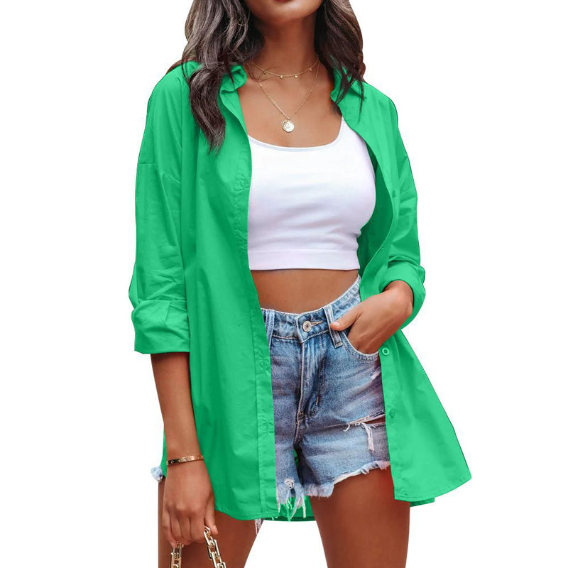 Candy Color Loose Casual Long Sleeve Shirt