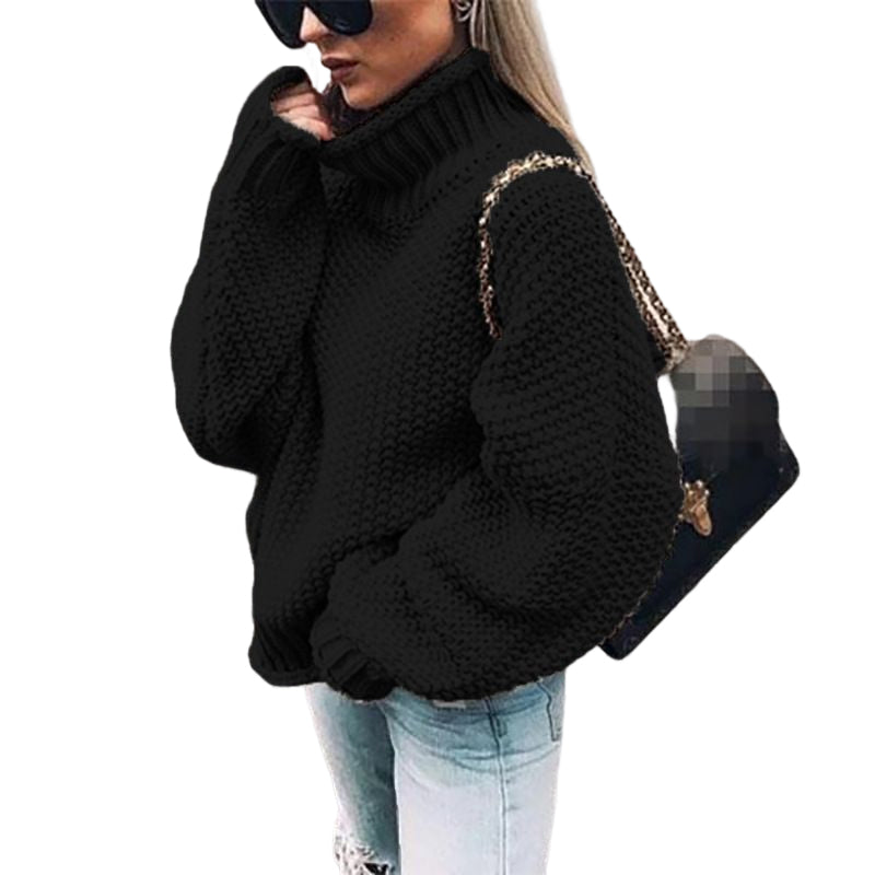 Solid Color Long Sleeve Turtleneck Pullover Sweater