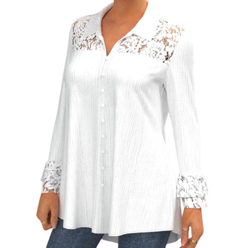 Long Sleeve Blouse with Lace Panel