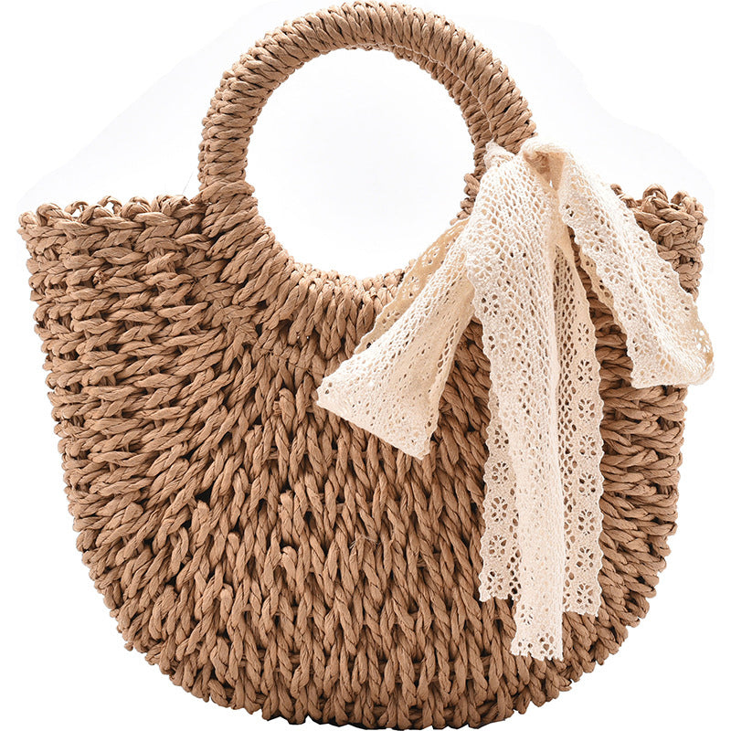 Fashion Ring Handle Straw Bag
