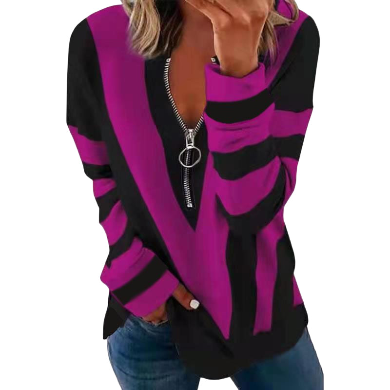 Zip V-neck Long Sleeve T-Shirt