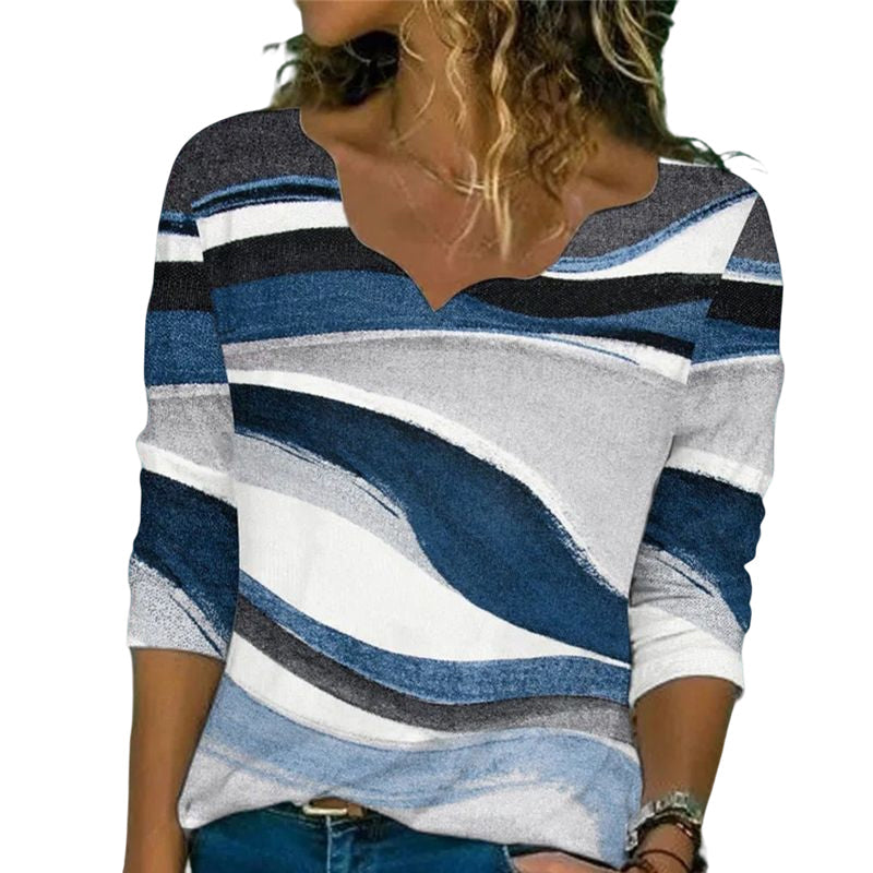 Geometric Print Loose Long Sleeve T-shirt