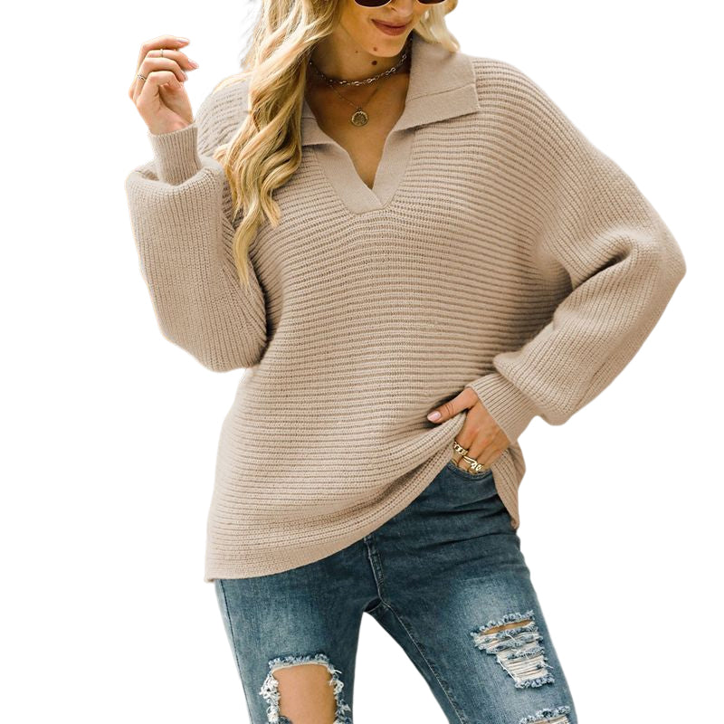 Solid Color Lapel Sweater