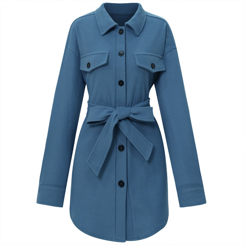 Fashionable Tie Wool Coat