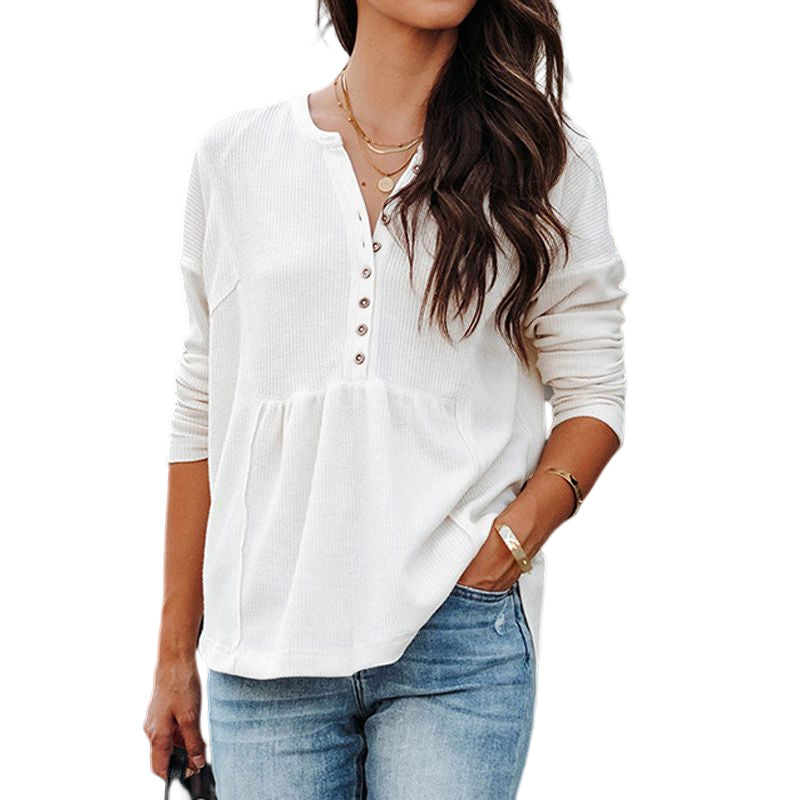 Solid Long Sleeve Waffle Sweatshirt