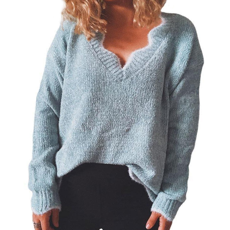 V Neck Long Sleeve Casual Pullover Sweater