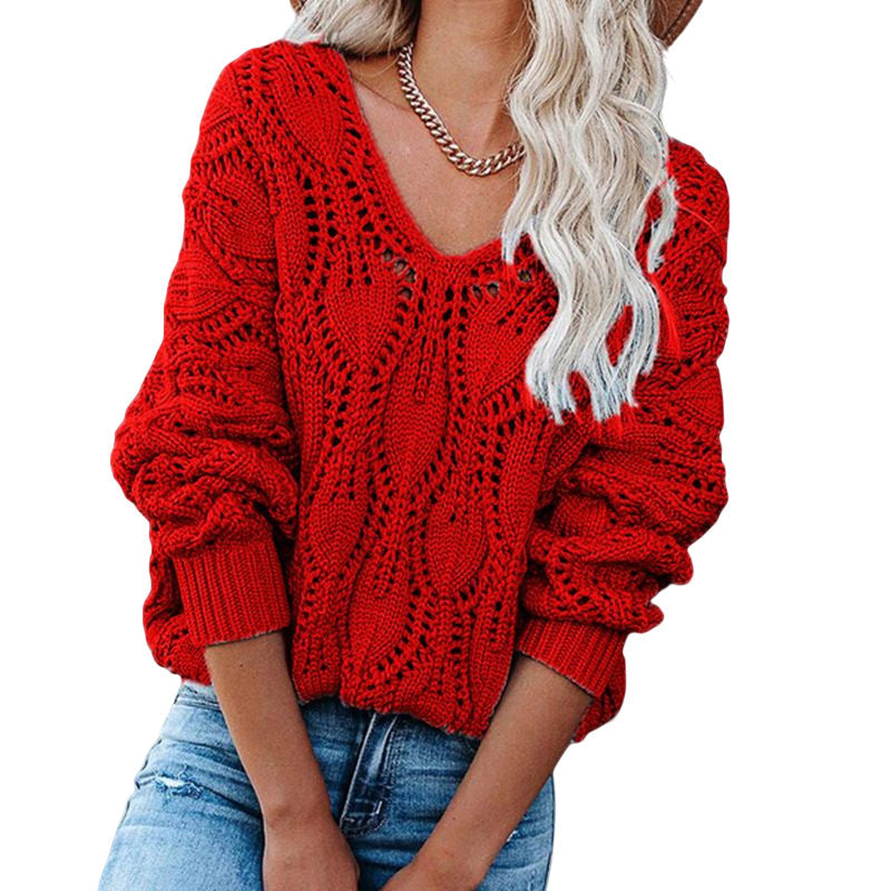 Cutout V-neck Knitted Sweater
