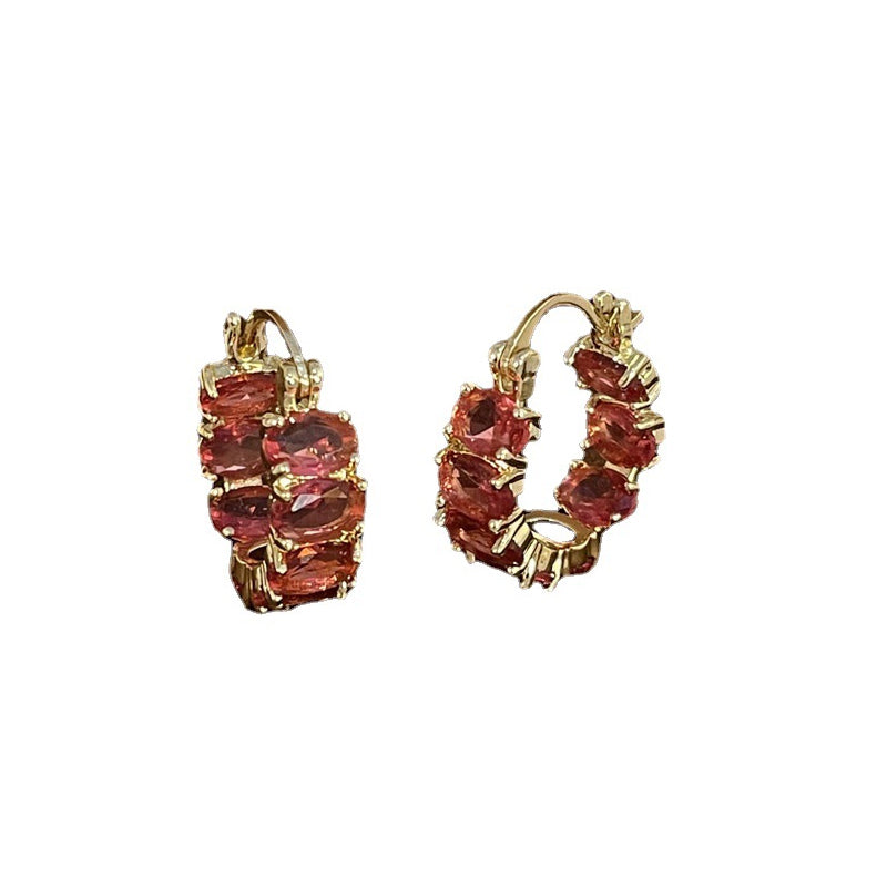 Exquisite Red Zircon Hoop Earrings