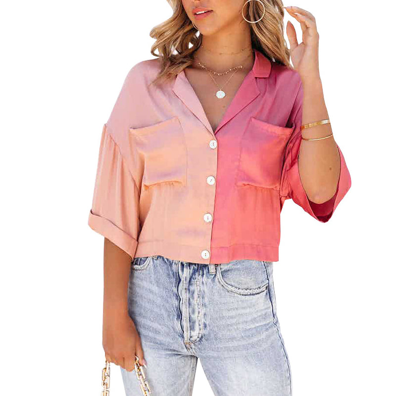 Contrast Mid Sleeve Cardigan Shirt