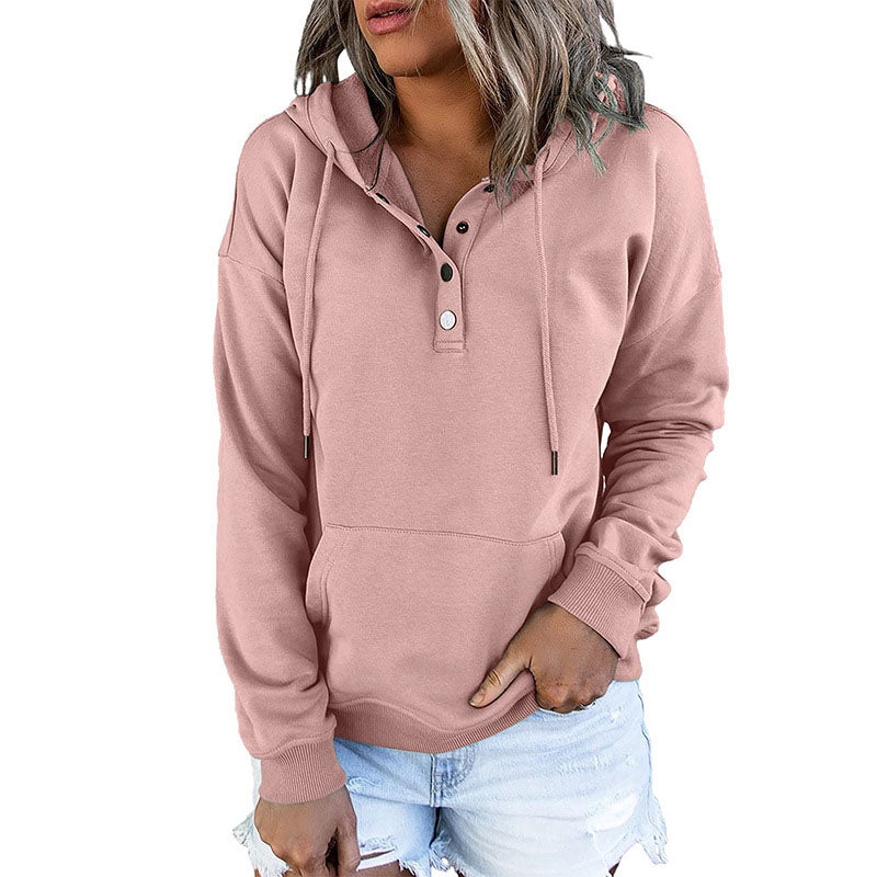 Long Sleeve Loose Casual Hooded Drawstring Pocket Sweatshirt