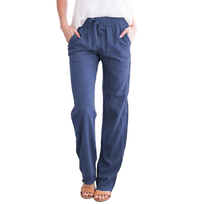 Solid Color Lace-Up Pants