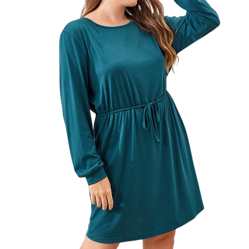 Crew Neck Drawstring Dress