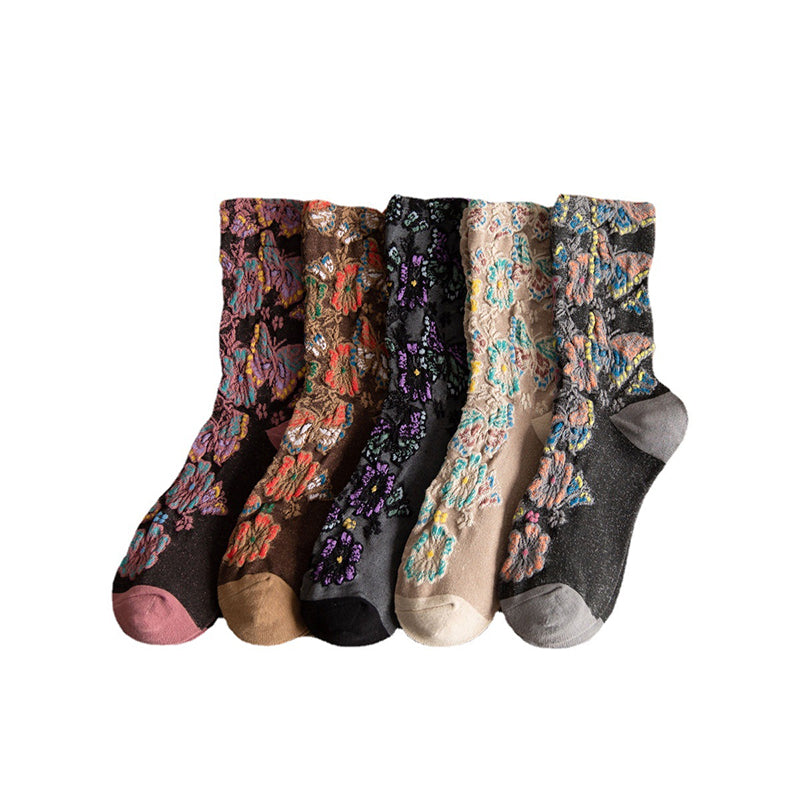 Embossed Floral Mid-calf Socks