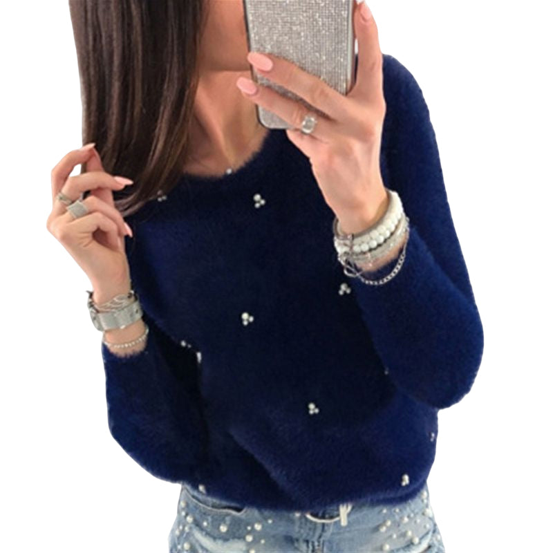 Plush Beaded Long Sleeve Sweater