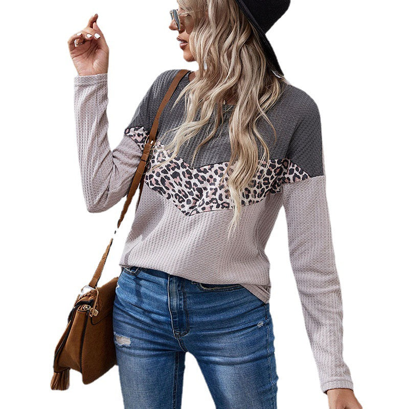 Women's Autumn Leopard Print Colorblock Knit Sweater