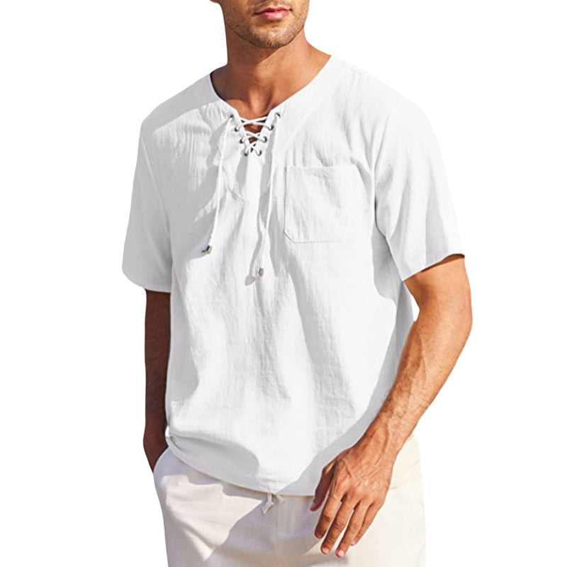 Cotton and Linen Lace-up Shirt