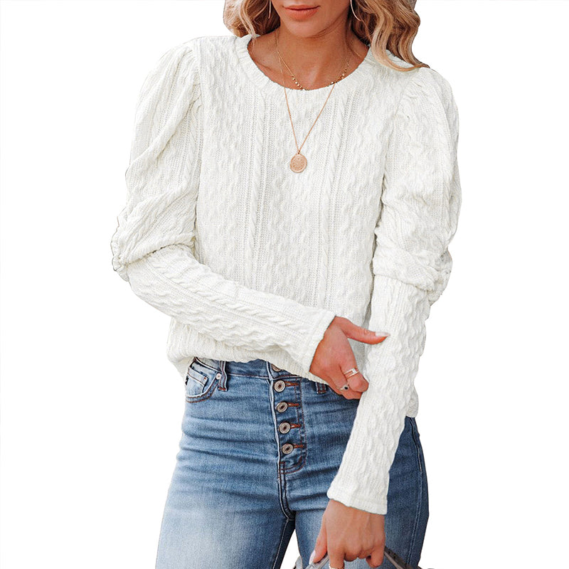 Solid Jacquard Round Neck Knitted Sweater