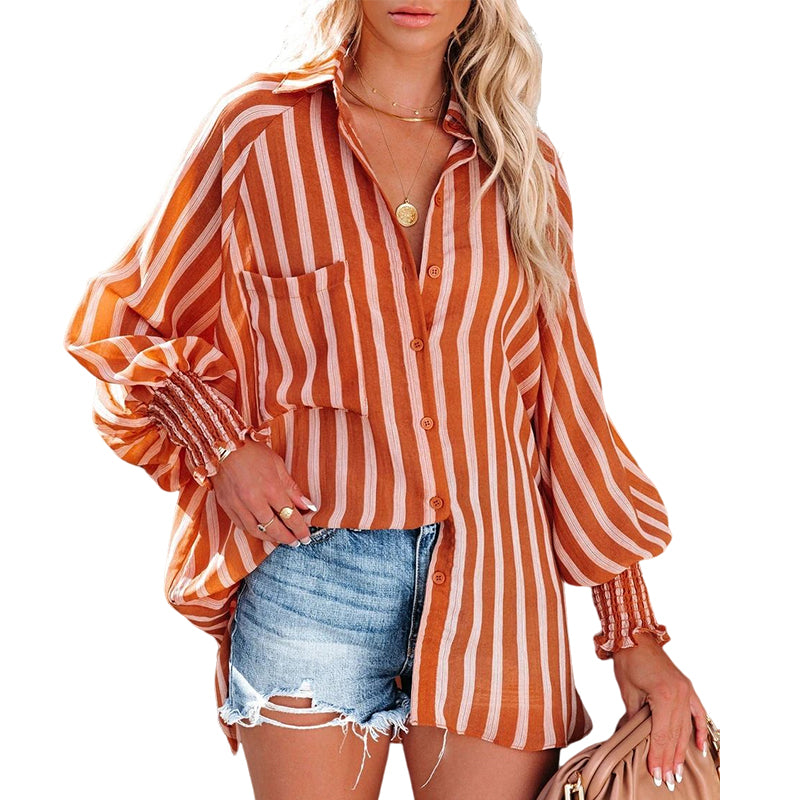 Beach Vacation Sunscreen Midi Stripe Shirt
