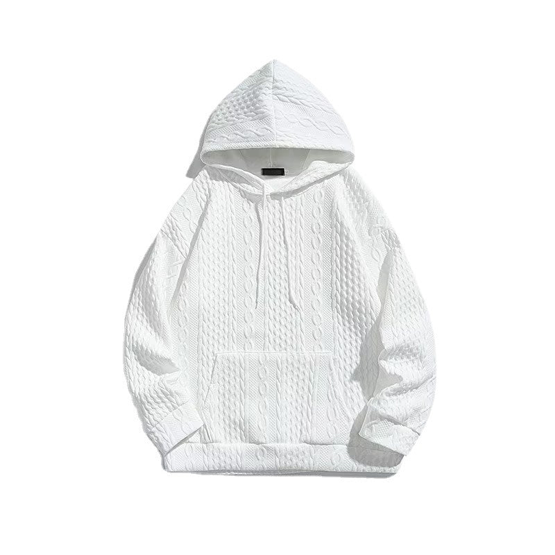 Drop Shoulder Kangaroo Pocket Textured Drawstring Hoodie