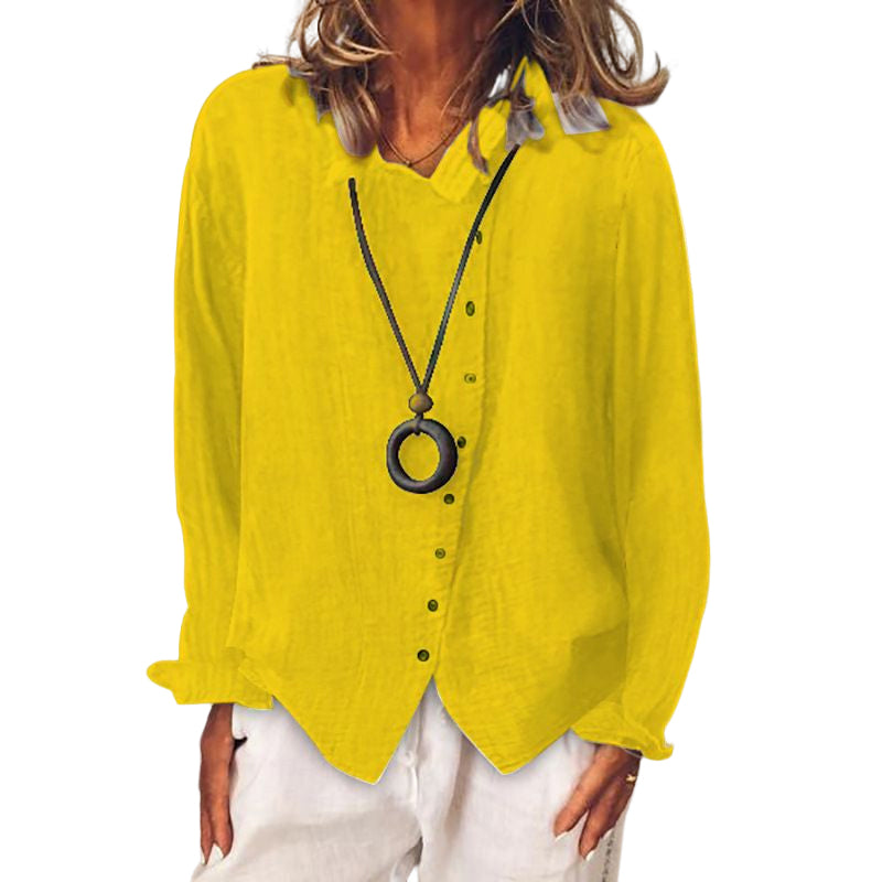 Solid Color Cotton Linen Lapel Shirt