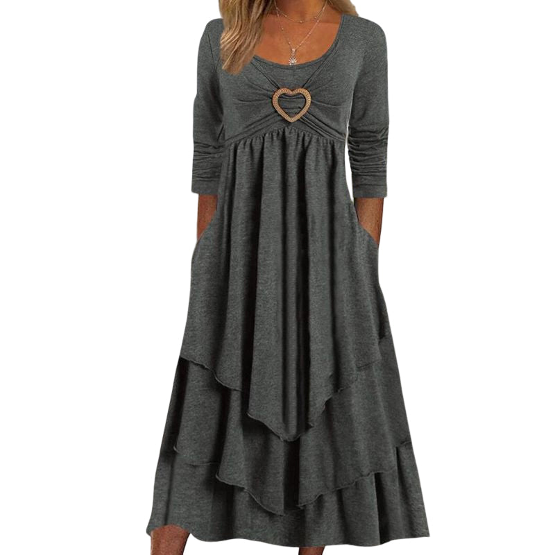 Plain Regular Fit Crew Neck Long Sleeve Casual Midi Dress