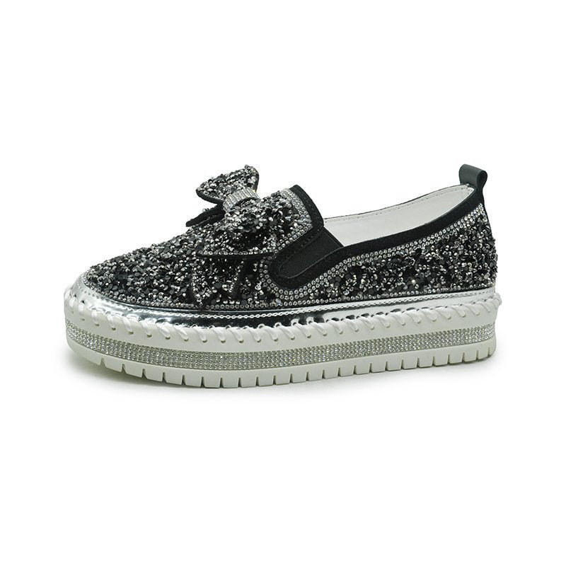 Thick Botton Casual Ladies Crystal Shoes