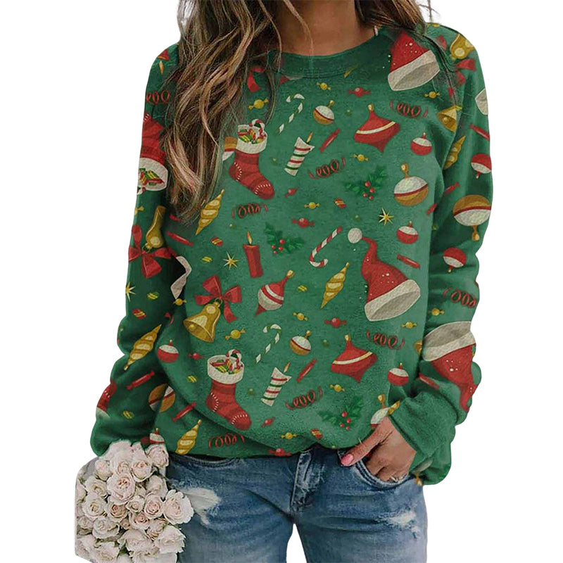 Crew Neck Christmas Hat Print Sweatshirt
