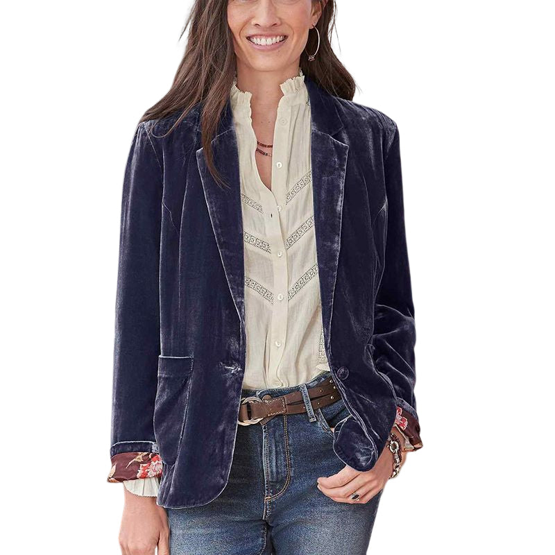 Women's Solid Long Sleeve Velvet Blazer Jacket