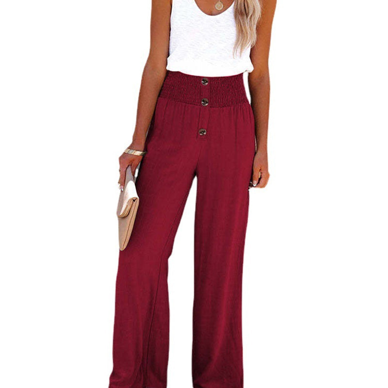 Cotton and Linen Elastic Wide Leg Pants