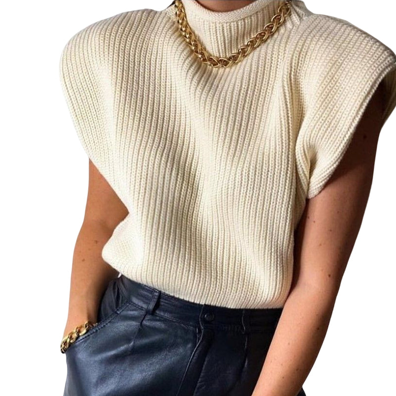 Solid Color Sleeveless Turtleneck Sweater