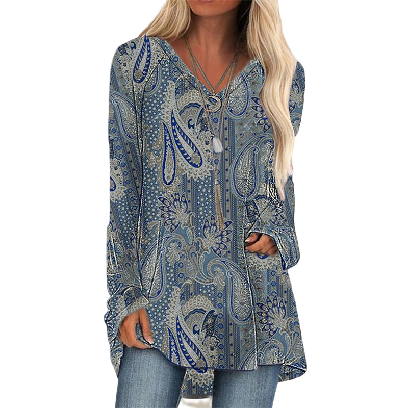 Long Sleeve Top with Paisley Print