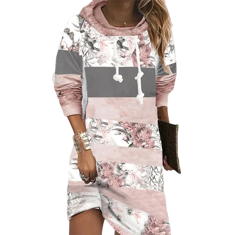 Long Sleeve Floral Print Dress with Hood