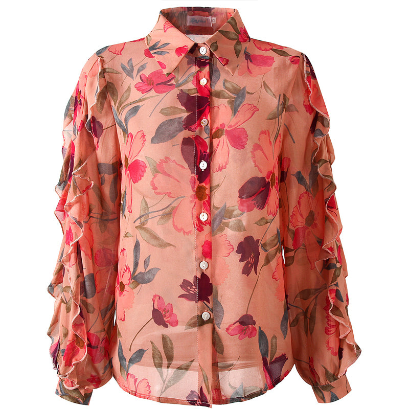 Ruffle Sleeve Chiffon Shirt
