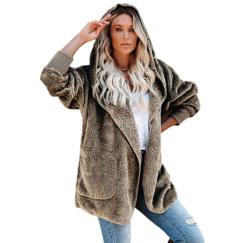 Long Sleeve Casual Hooded Solid Color Cardigan