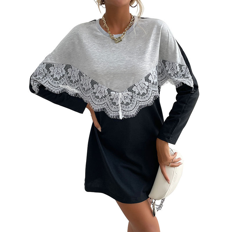 Lace Panel Sweatshirt Dress